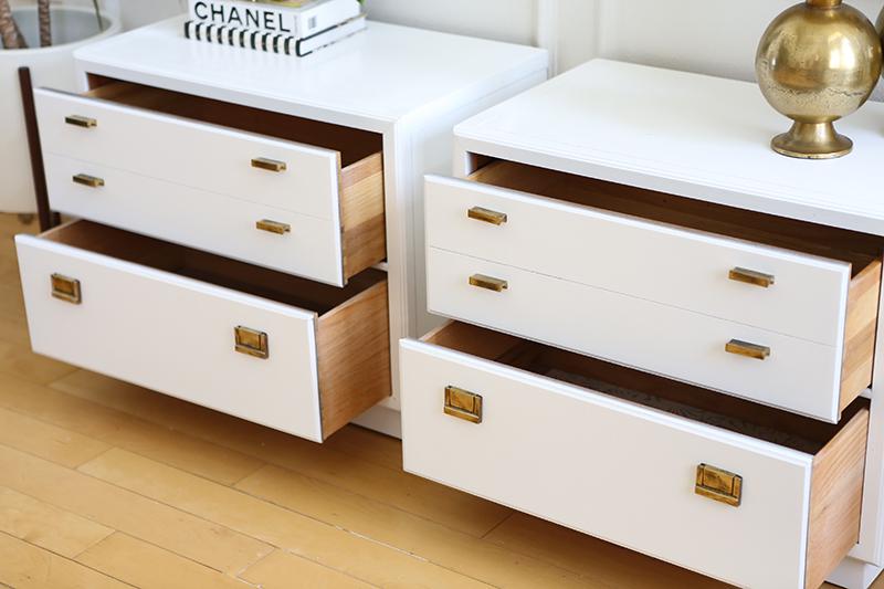 Drexel Campaign White Lacquer Nightstands A Pair Chairish Drexel Campaign White Lacquer Nightstands A Pair Chairish